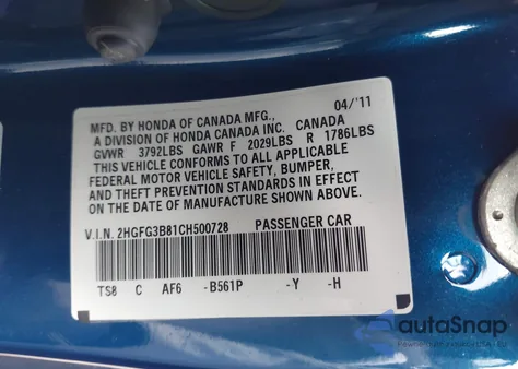 2012 Honda Civic Ex from USA, damaged, VIN 2HGFG3B81CH500728